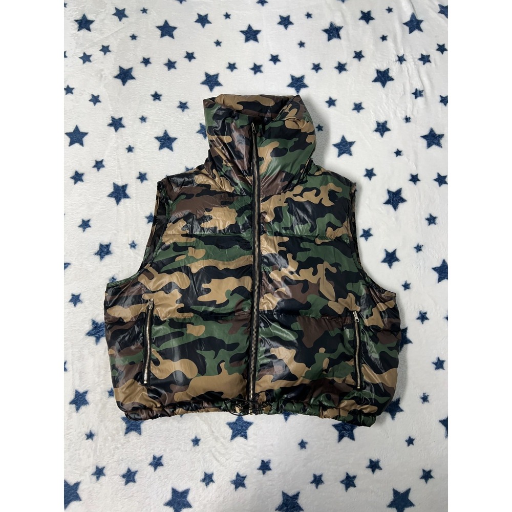 Cynthia Rowley Camo Puffer Vest Womens Small Hooded Quilted Jacket Vest